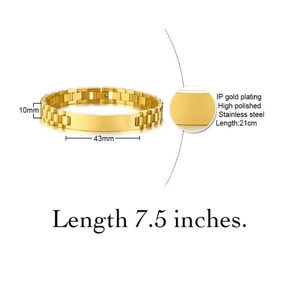 Mens plated high polished stainless steel custom bracelet. NWT - Picture 2 of 7